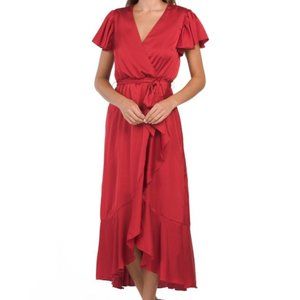 Nicole Miller New York Satin Faux Wrap Hi-lo Maxi Dress